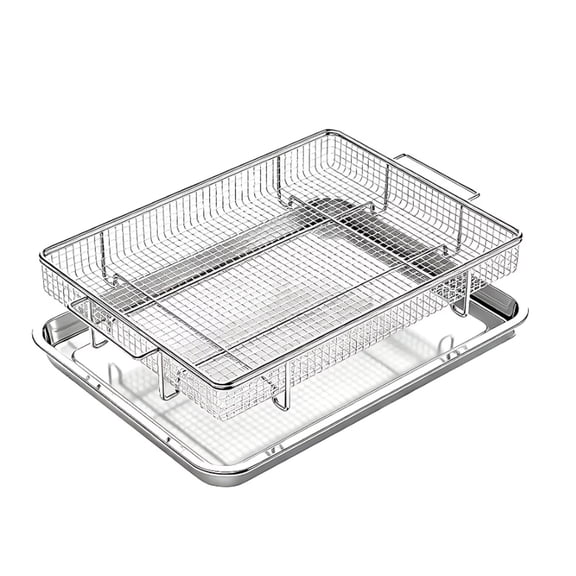 Air Fryer Basket for Oven, 2 Piece Stainless Steel Crisper Tray and Pan for Baking,15x 11"