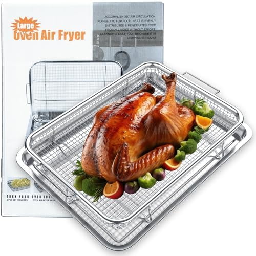 Air Fryer Basket for Oven, Stainless Steel Crisper Tray and Accessories, 15.5" x 11.6" Tray for Cooking, Baking and Broiling