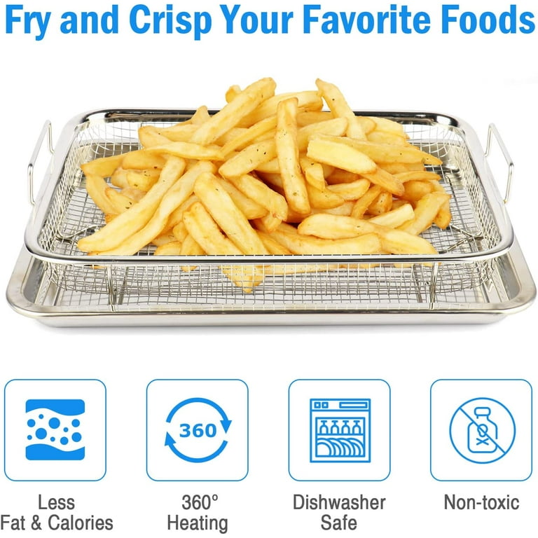 Air Fryer Basket for Oven,Stainless Steel Crisper Tray and Pan, Deluxe Air Fry in Your Oven, 2-Piece Set, Baking Pan Perfect for The Grill, Size