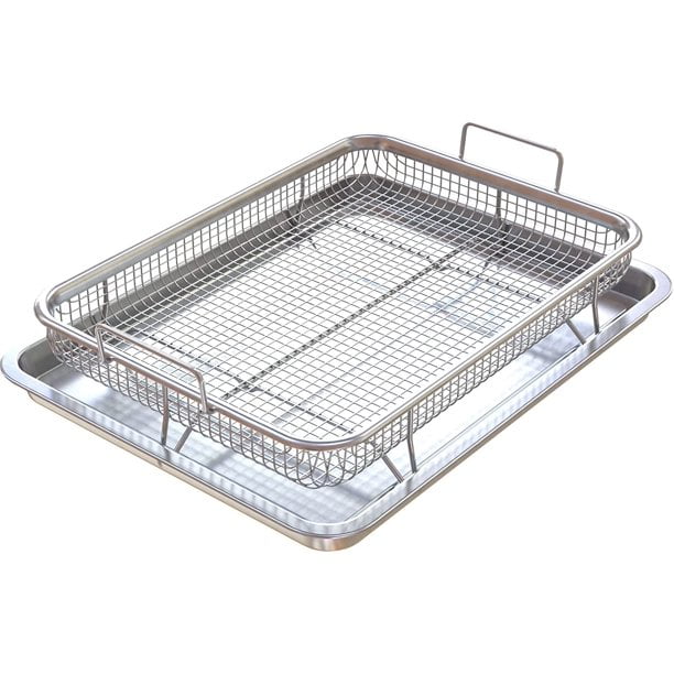 Air Fryer Basket for Oven,Stainless Steel Crisper Tray and Pan, Deluxe Air Fry in Your Oven, Baking Pan Perfect for The Grill, Size: Large, Silver