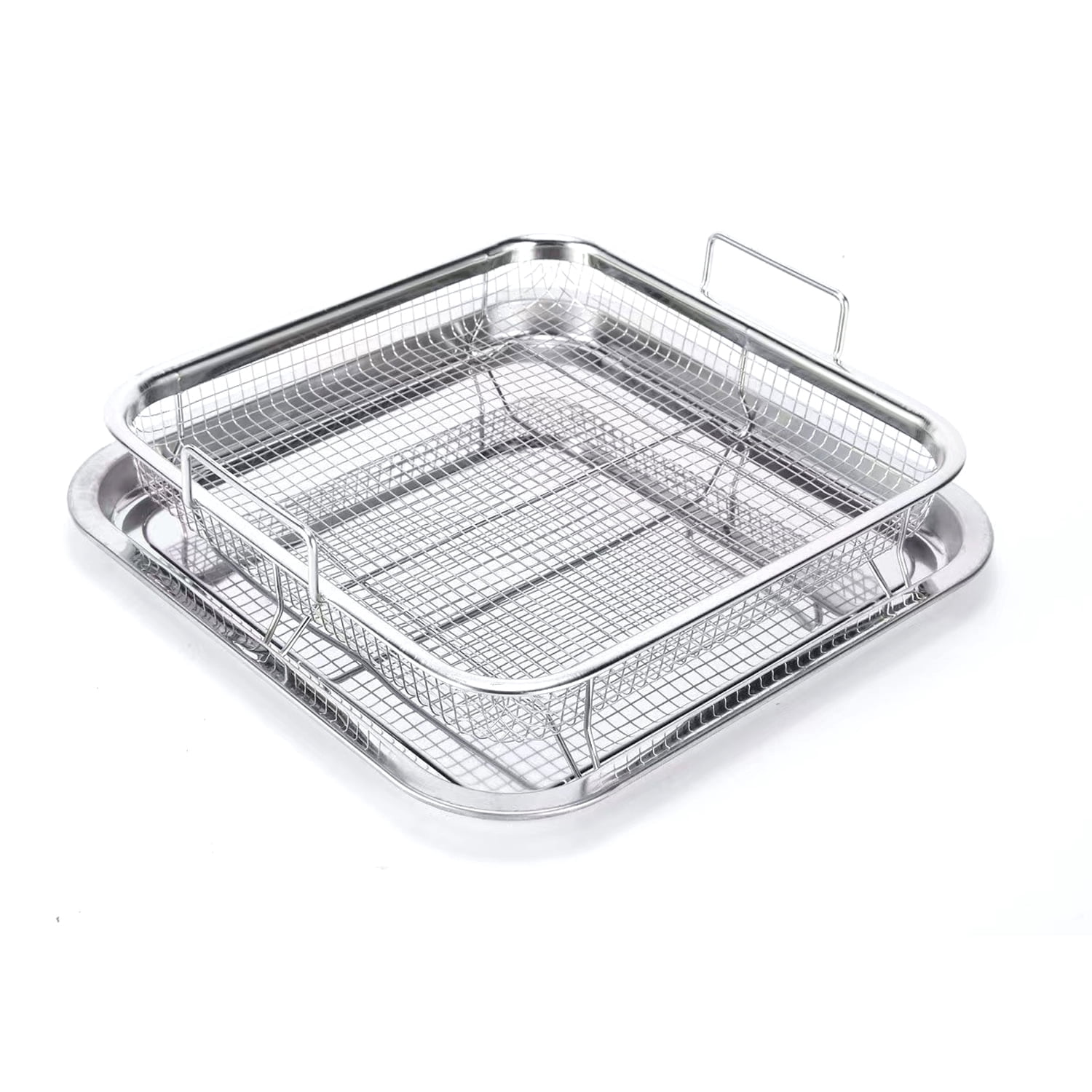 Air Fryer Basket for Oven, Stainless Steel Silver Oven Air Fryer Basket and Tray 11 x 11 Inch, GoXteam Air Fryer Pans and Crisper Tray