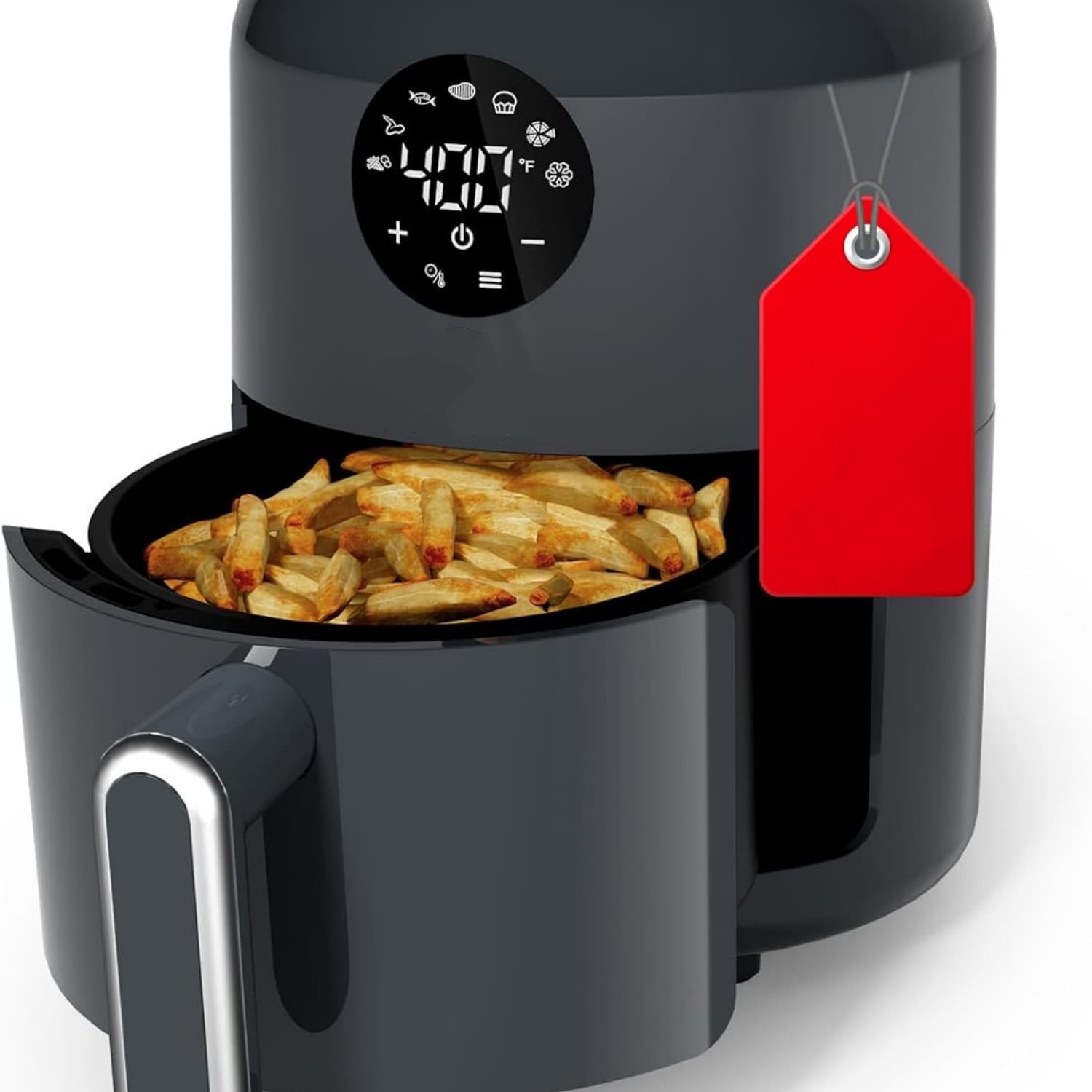 Air Fryer Compact, 7-in-1 Digital Small Airfryer, 90%+ Less Oil, Nonstick & Dishwasher Safe Basket, Easy for Crispy Meals & Snacks, with Tray, Space Saving, Light Sound, Gray