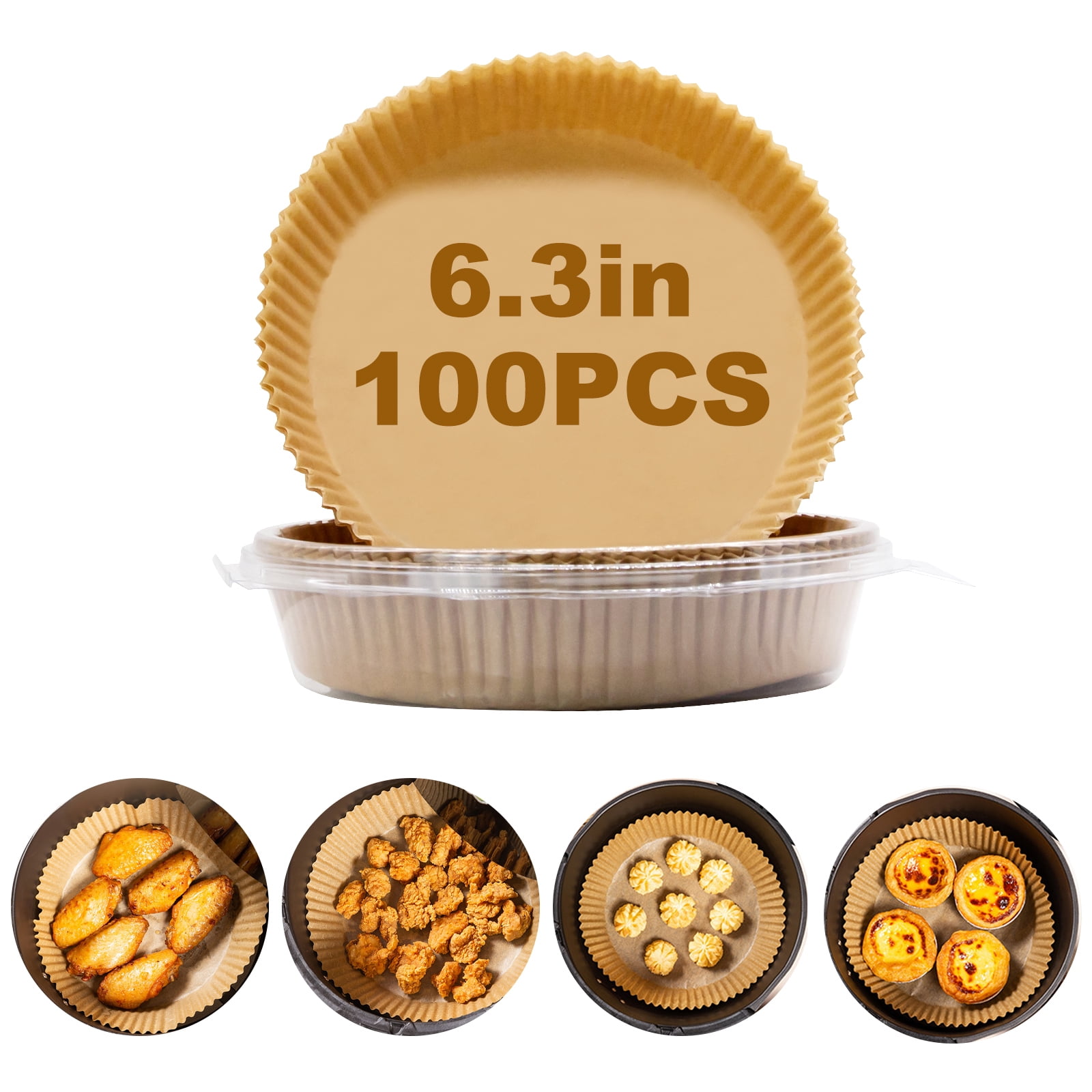 Air Fryer Disposable Paper Liner - 100Pcs Parchment Paper, Air Fryer Disposable Paper Liner for Microwave, Non-Stick Air Fryer Liner Round Free of Bleach (6.3IN)