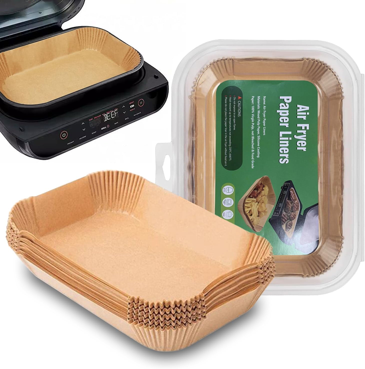 Air Fryer Disposable Paper Liner, Natural Baking Parchment Paper Air fryer liners,Thickened Oil-Proof High Temperature,for Air Fryers,Ovens,Pan and Microwaves (9inch-XL-Thick, square-Brown)