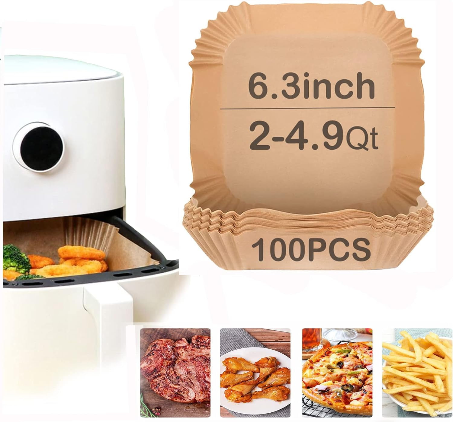 Air Fryer Disposable Paper Liner, Natural Baking Parchment Paper Air fryer liners,Thickened Oil-Proof High Temperature,for Air Fryers,Ovens,Pan and Microwaves (9inch-XL-Thick, square-Brown)