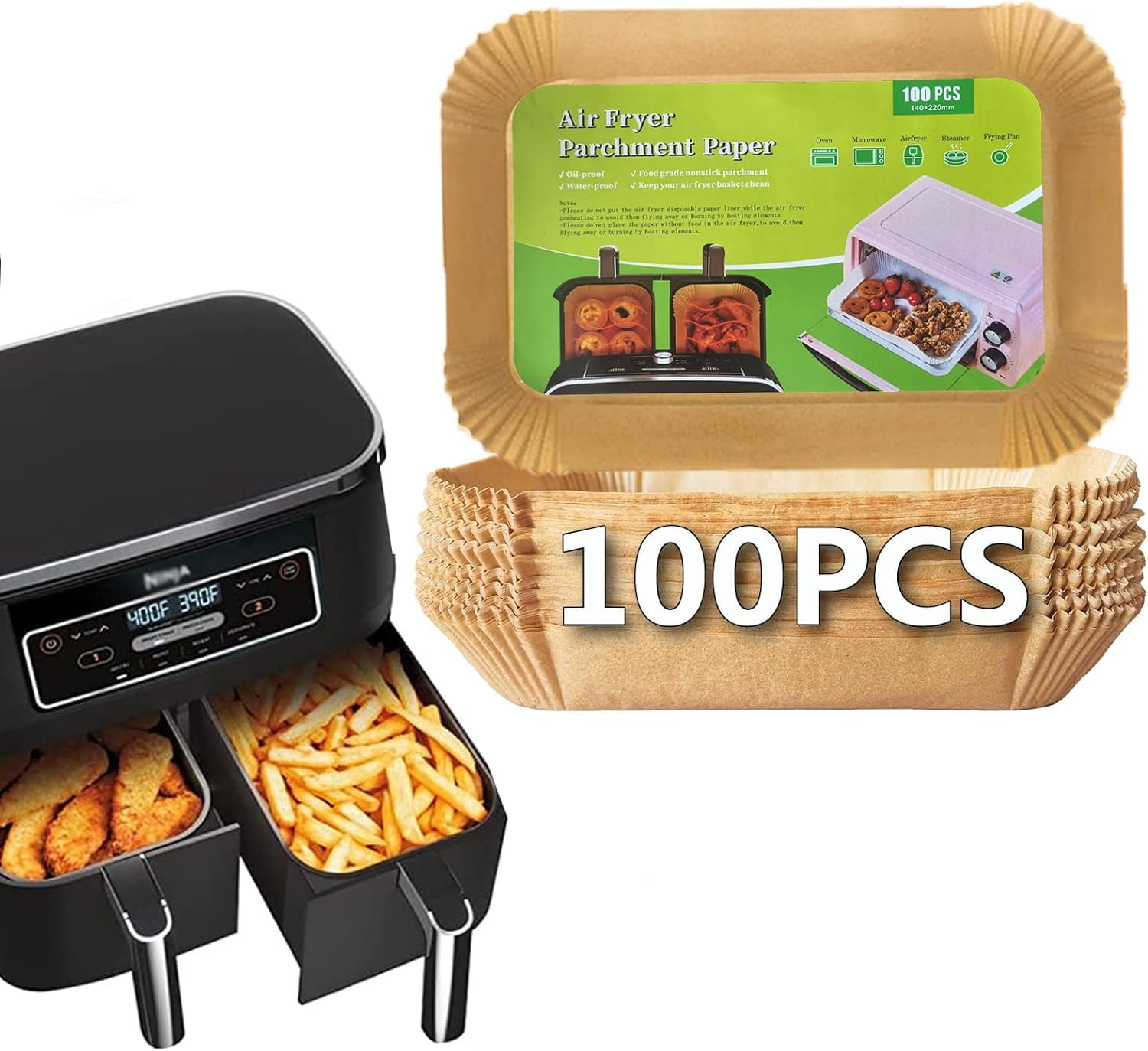 Air Fryer Disposable Paper Liner, Natural Baking Parchment Paper Air fryer liners,Thickened Oil-Proof High Temperature,for Air Fryers,Ovens,Pan and Microwaves (9inch-XL-Thick, square-Brown)