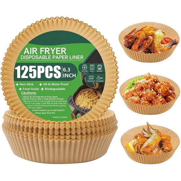 Air Fryer Disposable Paper Liner, Non- Round , AirFryer Accessories, Oil Proof, Water Proof, Cooking Baking Roasting Filter for Microwave Oven Frying Pan(125PCS, 6.3inch)