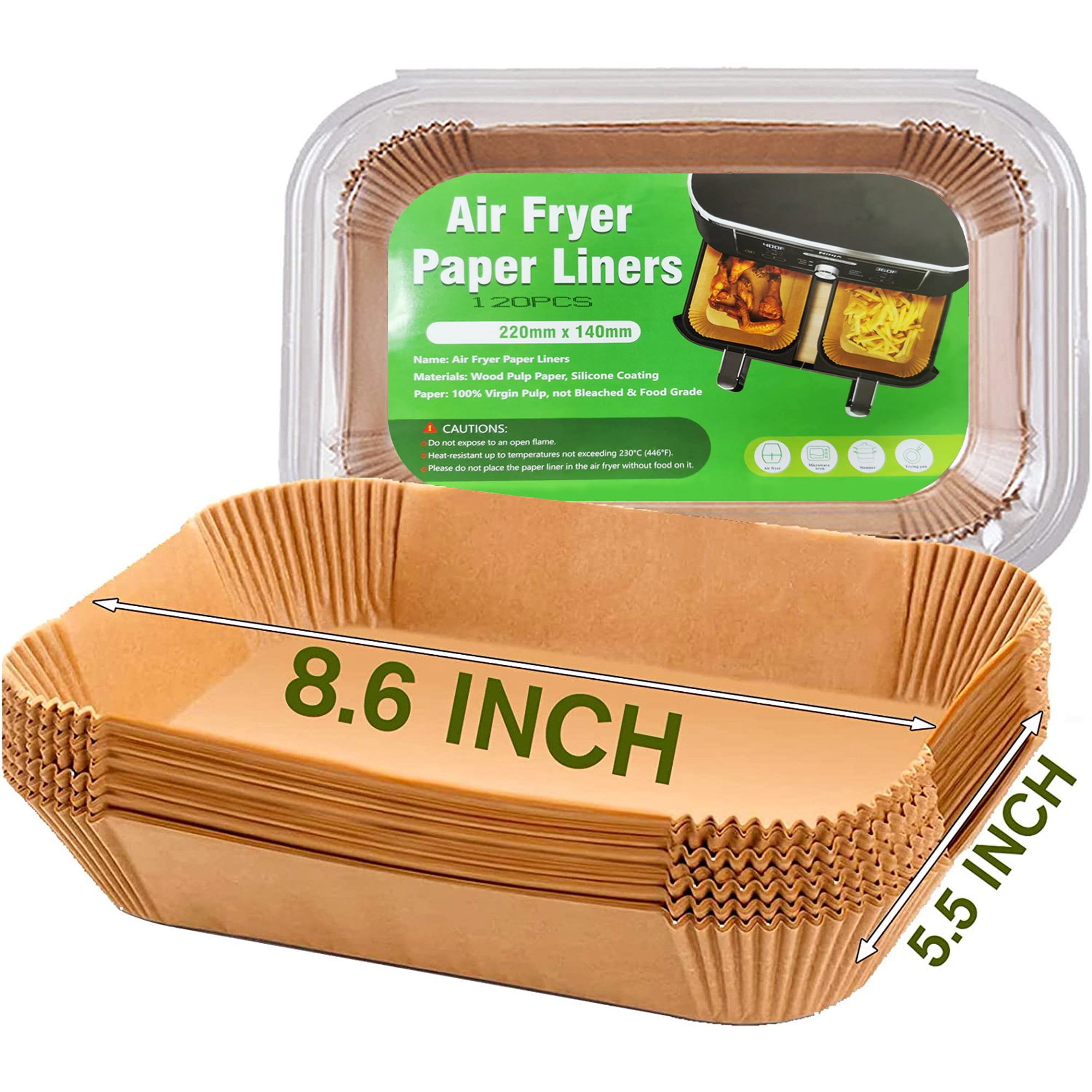 Air Fryer Disposable Paper Liner Rectangular for Dual Basket Air Fryer,  120Pcs Rectangle Air Fryer Parchment Paper Liner 