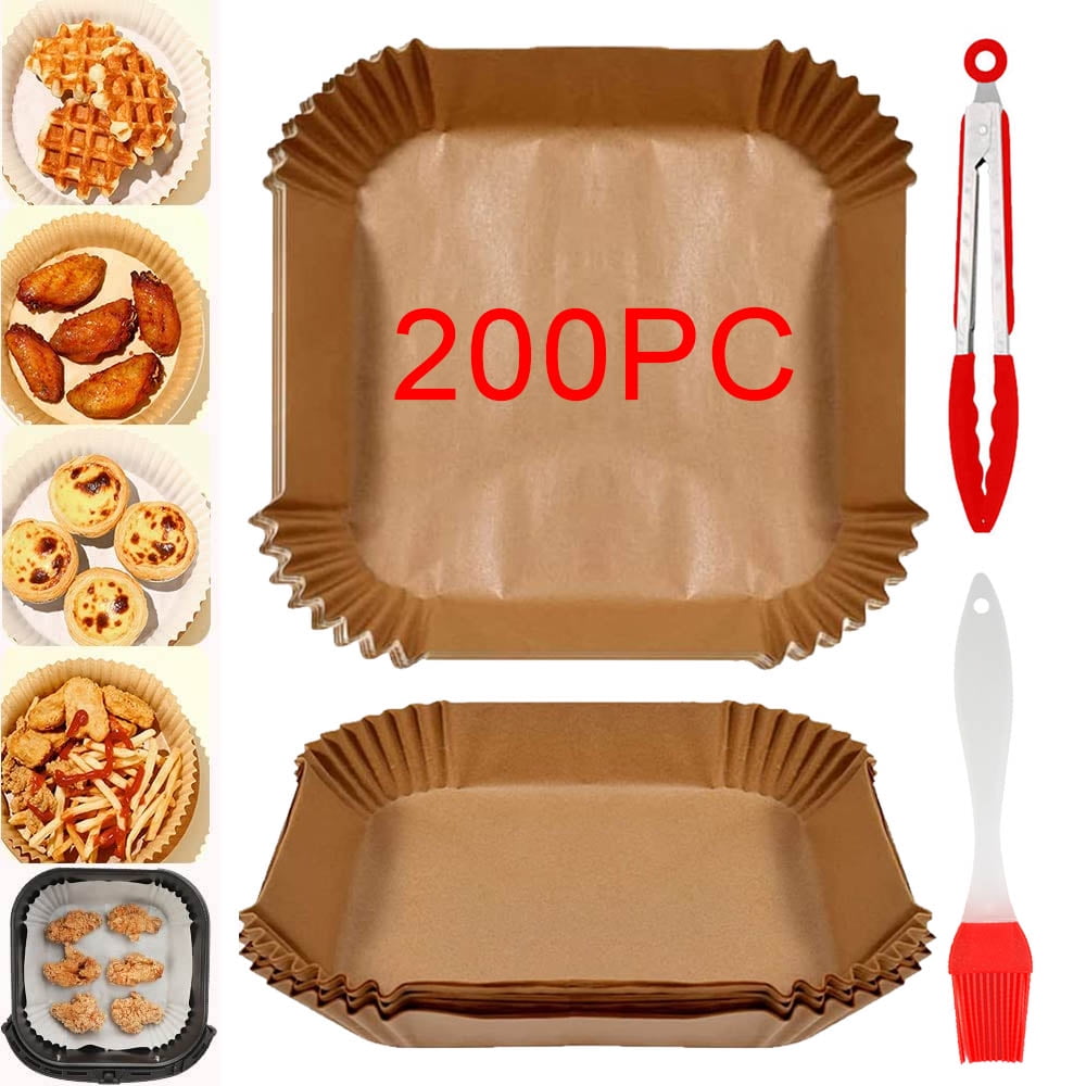 Palksky Air Fryer Paper Liners Disposable - 100Pcs Parchment Paper Square,  Water-proof, Oil-proof, Non-stick, Free of Bleach for Microwave, Airfryer
