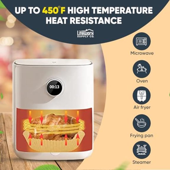 Air Fryer Disposable Paper Liners 100pcs All-Natural Non-Stick Oilproof Waterproof Parchment Paper for 3-5 Qt Air Fryer Easy Use and Cleanup for Baking Roasting Microwave Steamer 6. 3" Square