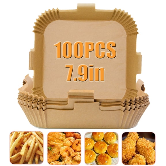 Air Fryer Disposable Parchment Liner -100PCS Square Non-Stick Parchment Paper, Oil-proof Cooking Baking Paper for Air Fryers Basket, Microwave Oven, Frying Pan, 7.9Inch