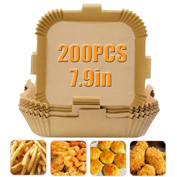 Air Fryer Disposable Parchment Liner -200PCS Square Non-Stick Parchment Paper, Oil-proof Cooking Baking Paper for Air Fryers Basket, Microwave Oven, Frying Pan, 7.9Inch