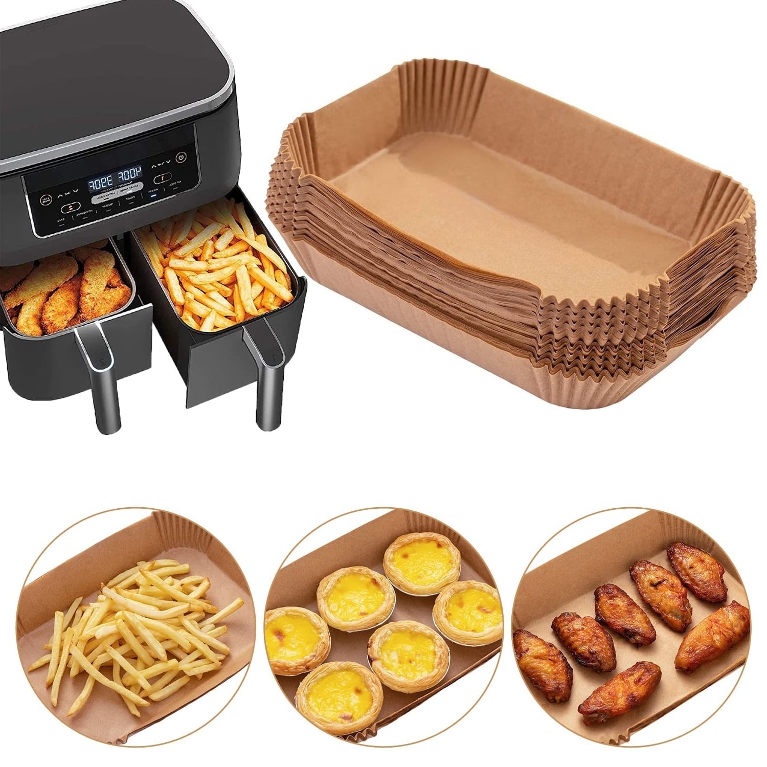 Air Fryer Disposable Parchment Liners, 100 PCS Food-Grade Baking Paper, 9×6 Inch, Compatible with Ninja DZ201, Air Fryer Accessories, Natural