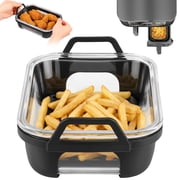 Air Fryer Glass Liner with Removable Silicone Handle Reusable Glass Basket Insert for 8-10QT Dual Basket Air Fryer Accessories Dishwasher Safe