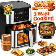 7.5QT Air Fryer with Grill Pan, Large Family Size for 2-7 People, LED View Window, 1450W Powerful Heating,Roasting,Baking, Nonstick Dishwasher Safe Basket, 92% Less Oil, 8 Presets & 100 Free Liners