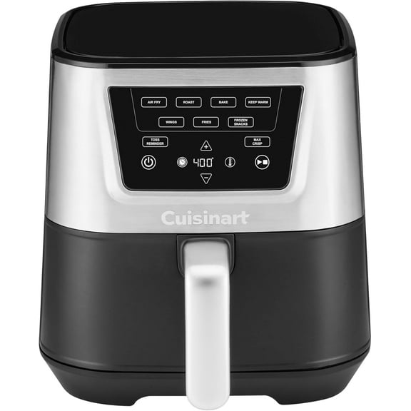 Air Fryer, Large 6-Quart Basket with 4 Cooking Functions to Air Fry, Bake, Roast, and Keep Warm, 3 Presets, PFAS-Free, Dishwasher-Safe Parts,Black & Stainless Steel