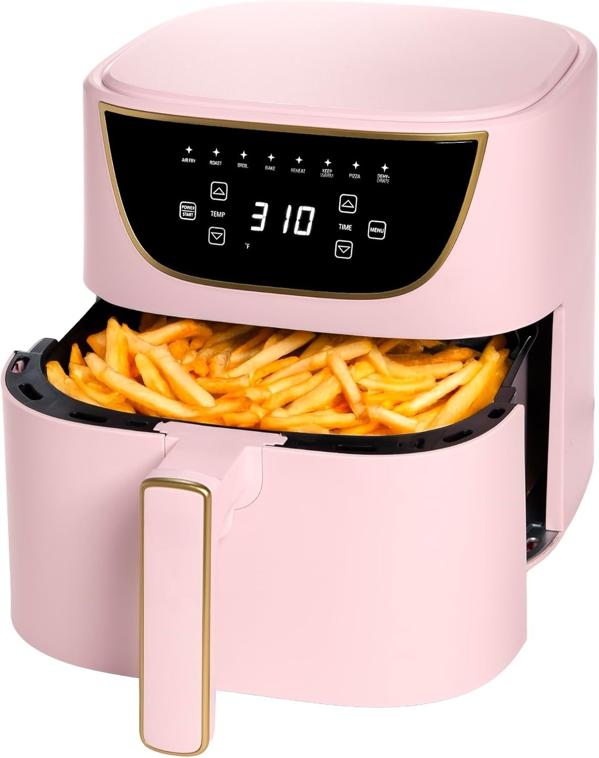 Air Fryer, Large 6-Quart Capacity, Nonstick, Touchscreen Display, 8-in-1 (Air Fry, Roast, Broil, Bake, Reheat, Keep Warm, Pizza, Dehydrate), Dishwasher Safe, Pink