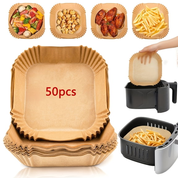 Air Fryer Liners, 100/50pcs Non-Stick Disposable Parchment Paper, Leak-Proof for Baking in Air Fryer, Microwave, Oven, BBQ, Party & Outdoor Use