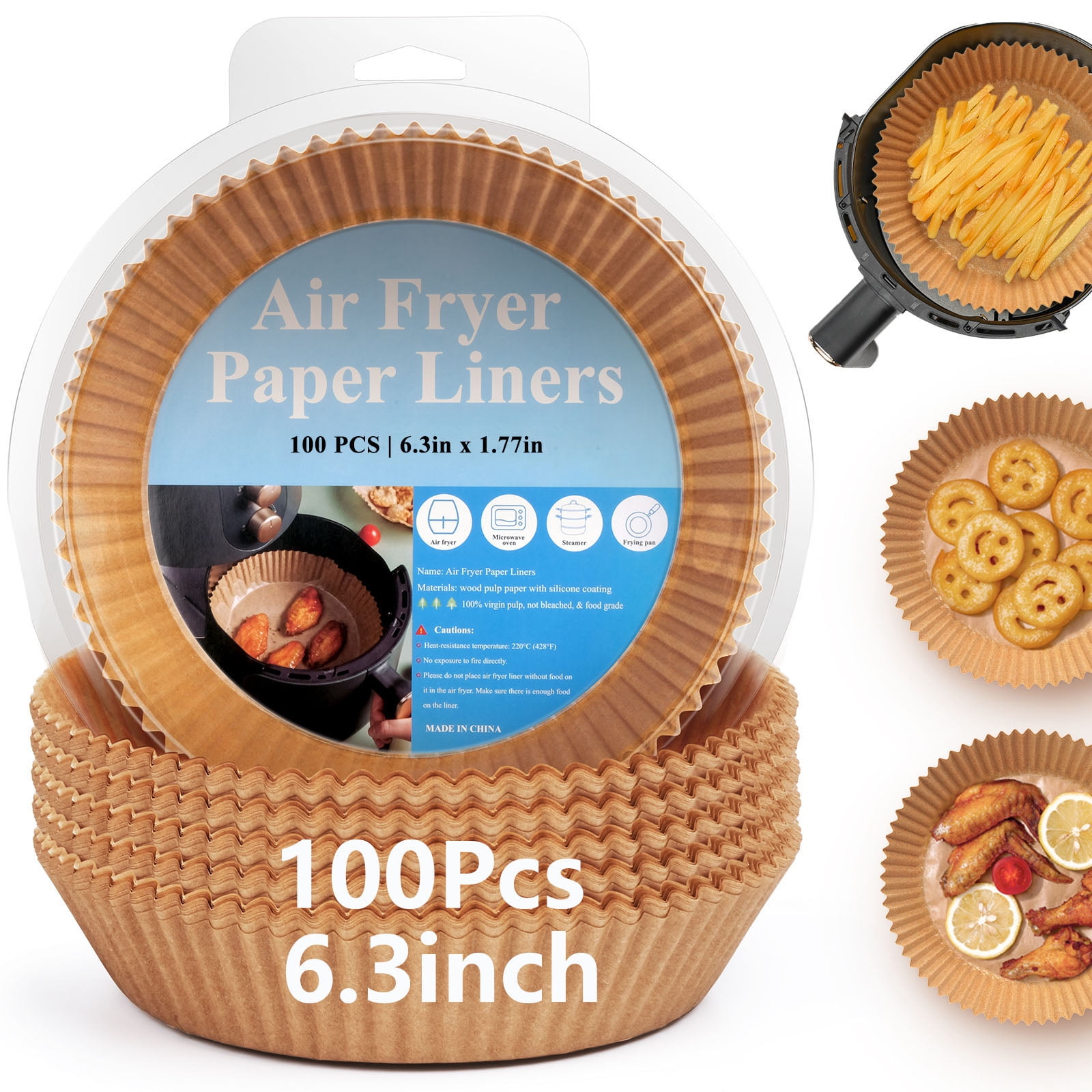 100Pcs Air Fryer Disposable Paper Liners, 6.3 Inch Parchment Paper