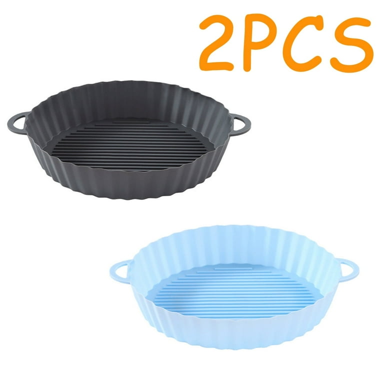 Air Fryer Silicone Liner 2 Pack – 8 Inch, Foldable, Non-Stick, For 4-7 Qt Air Fryers, Orange & Gray