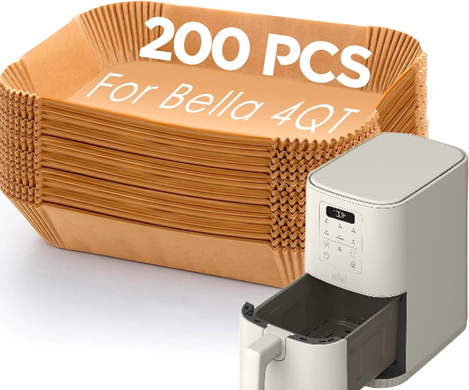 Air Fryer Liners for Bella Rectangle Liners Airfryer Ninja Accessories 4qt 200PCs Paper bella 4Qt Slim