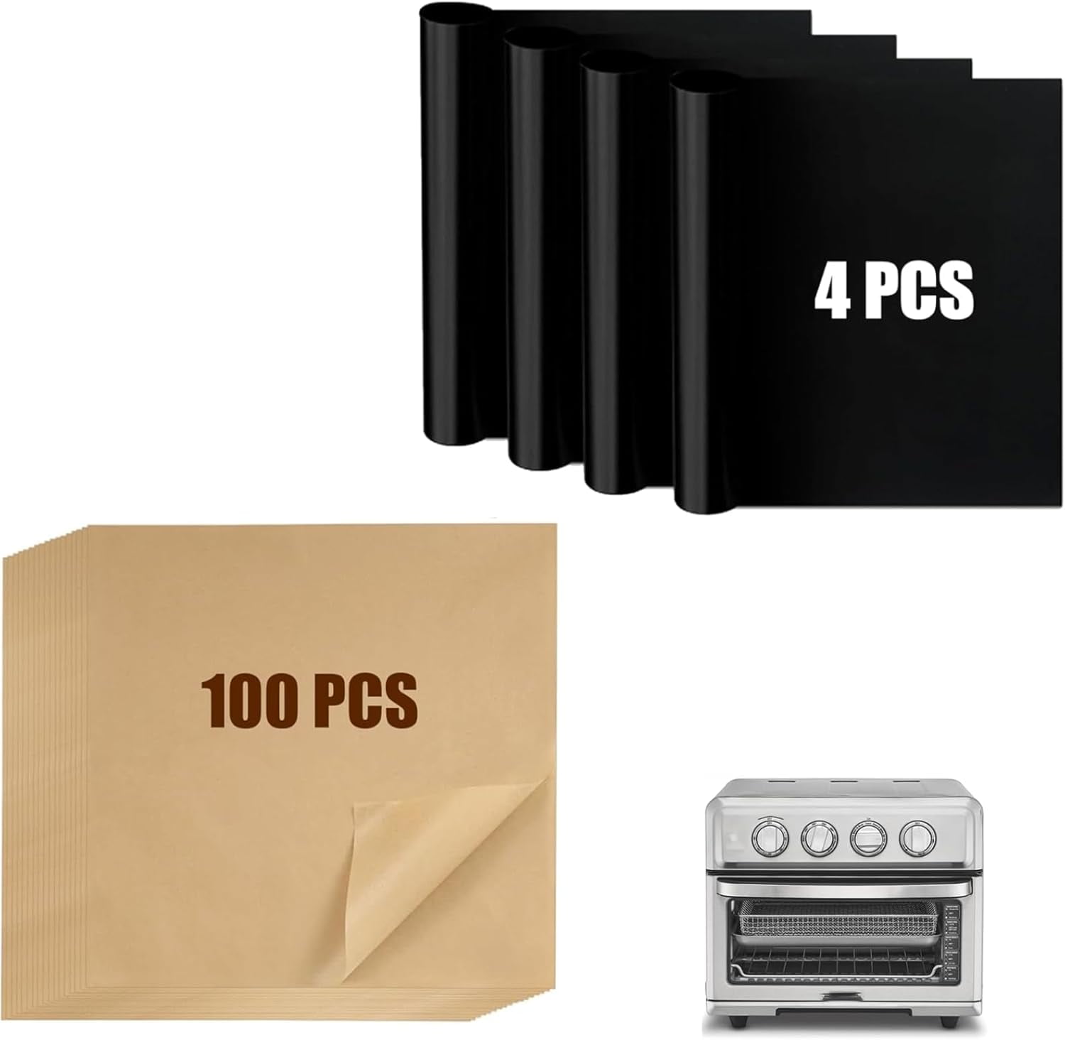 Air Fryer Liners Compatible with Cuisinart Air Fryer Cuisinart Convection Toaster Oven, 100 PCS Unbleached Baking Parchment Paper and 4 PCS Non-stick Mat