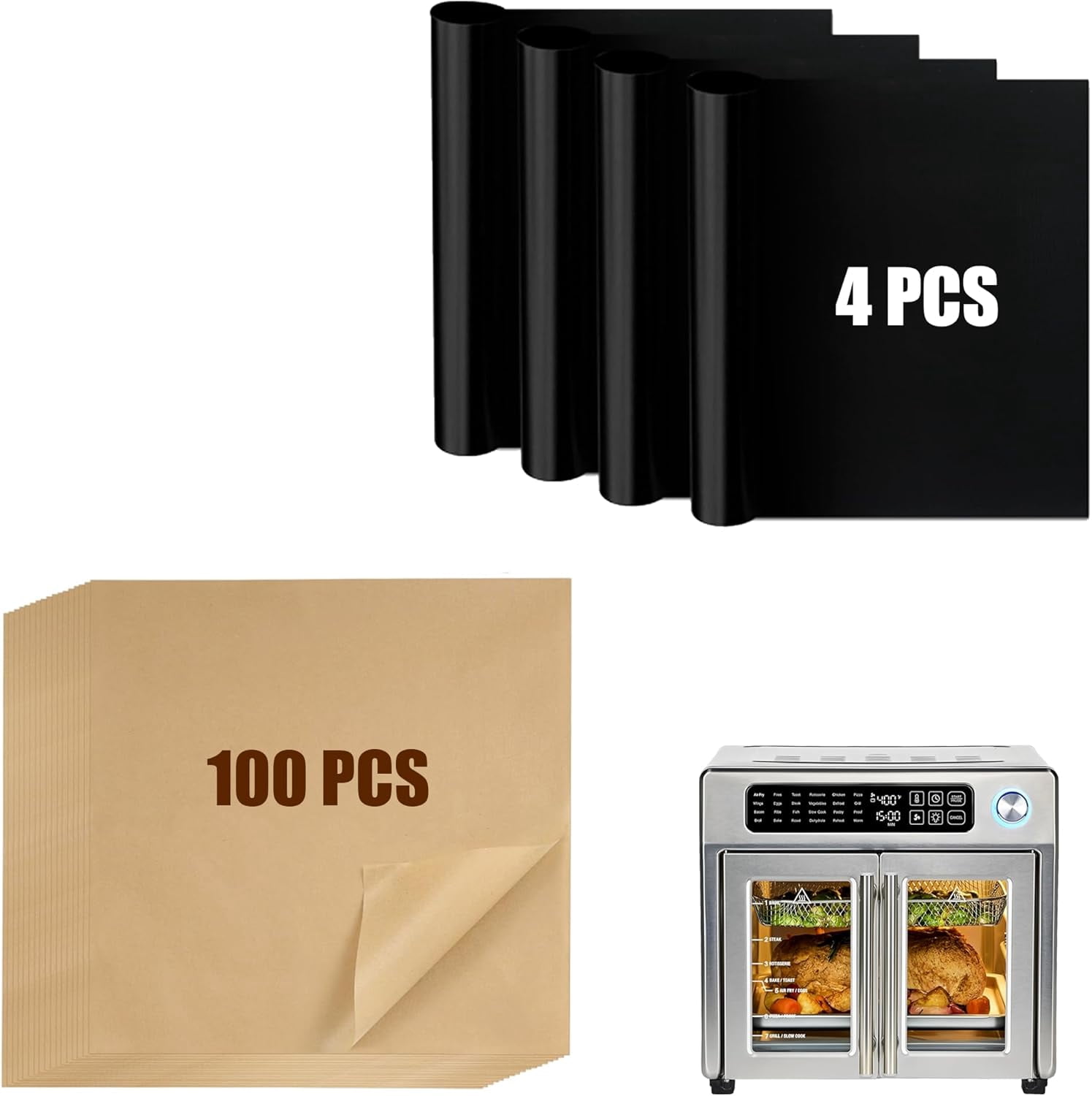 Air Fryer Liners Compatible with eril Lagasse 26 QT Extra Large Air Fryer, 100 PCS Unbleached Parchment Paper Disposable with 4 PCS AirFryer Oven Liners for eril Lagasse Accessories