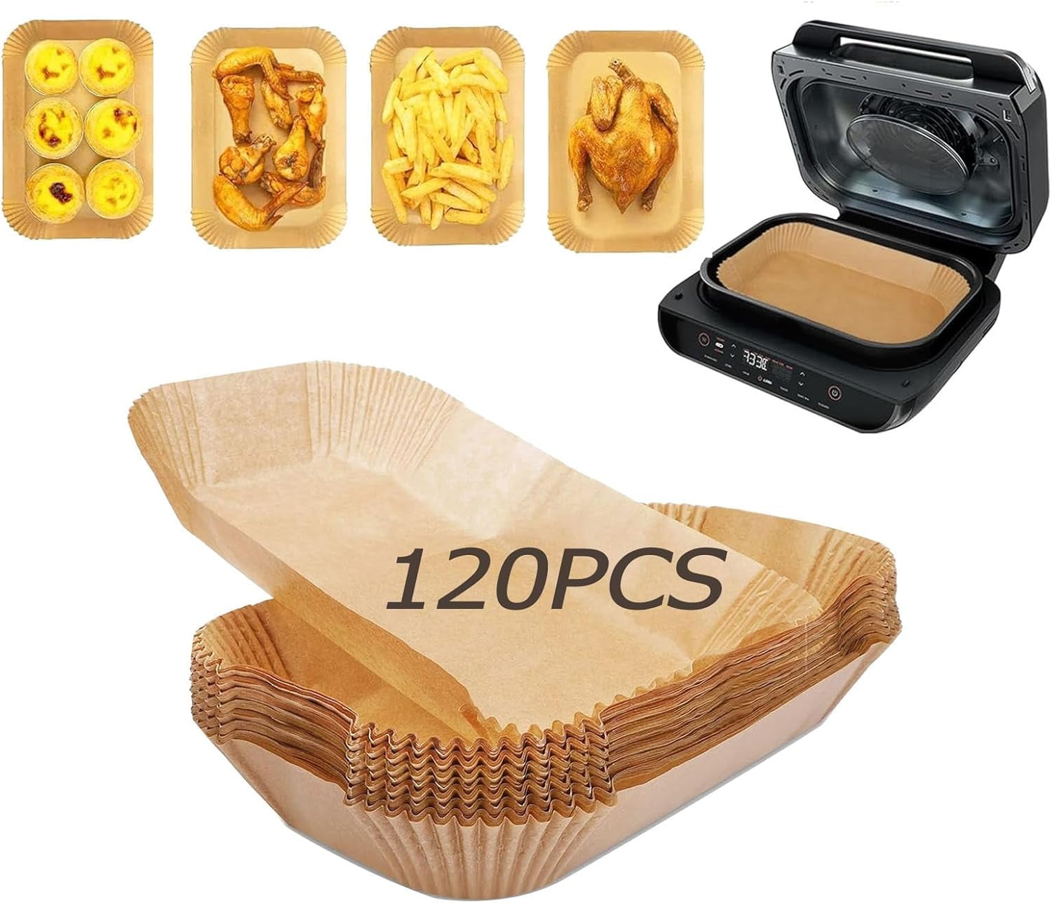 Fzchyzoar Air Fryer Liners Disposable 11x6 inch for Ninja Foodi Smart XL 6-in-1 Indoor Grill，120Pcs Rectangular Parchment Paper Liners for Ninja