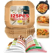 125Pcs 8Inch Air fryer Liner Disposable, Natural Non-Stick Parchment Paper with Air Fryer Cheat Sheet Cooking Guide Booklet