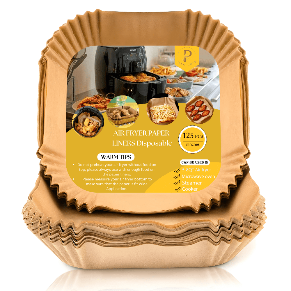 Air Fryer Liners Disposable, 125Pcs Square Air Fryer Parchment Paper Liners, 8 inch Non-stick Unbleached Water & Oil Proof Air Fryer Disposable Paper liners for Microwave Oven baking & cooking