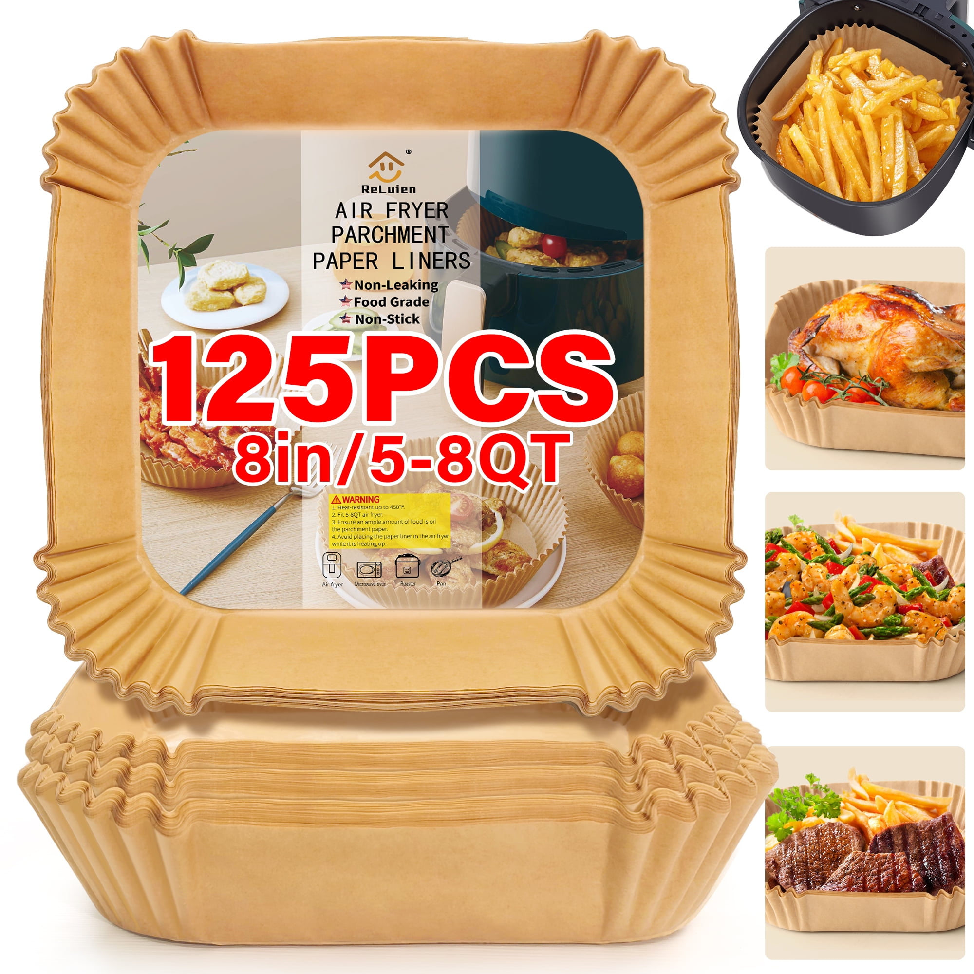 Air Fryer Liners Disposable, 125 pack Non-stick, 8 Inch Unbleached Parchment Paper Liners for 5-8QT Air Fryer, Oil-proof, Water-proof, Food Grade Air Fryer Accessories