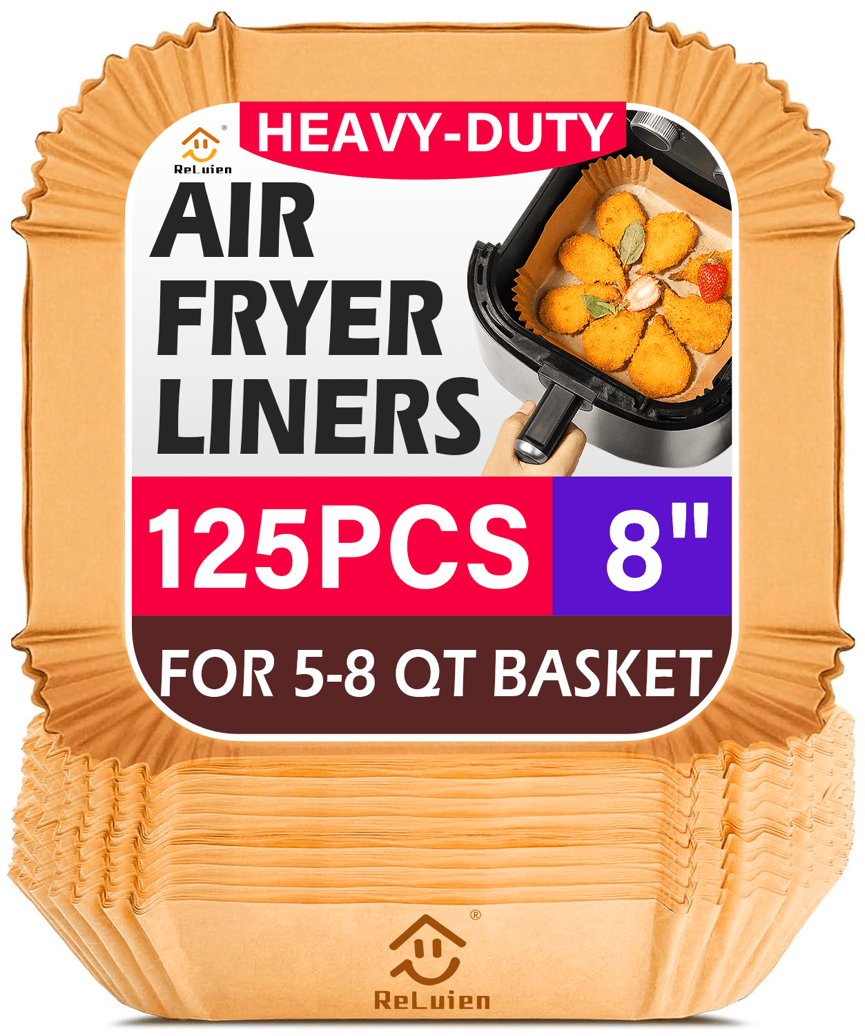 Reluien Air Fryer Liners Disposable 125 Count, Non-stick 8 inch Unbleached Parchment Paper Liner for 5-8QT Air Fryer, Oil-proof, Water-proof