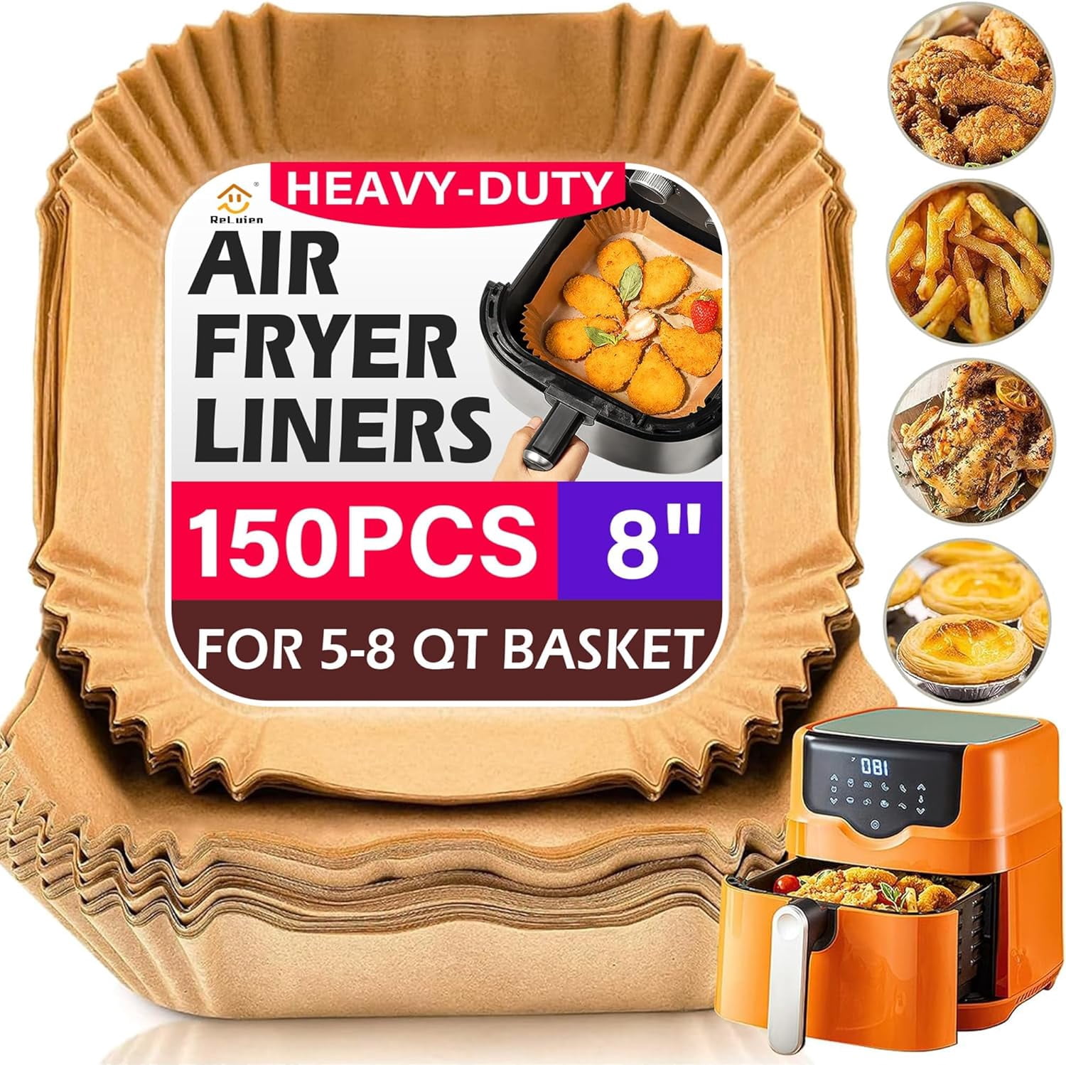 Air Fryer Liners Disposable 150Pcs, 8" Square Parchment Paper Liner for Fryer, Baking, Roasting and Microwave, Non-Stick Airfyer Accessories