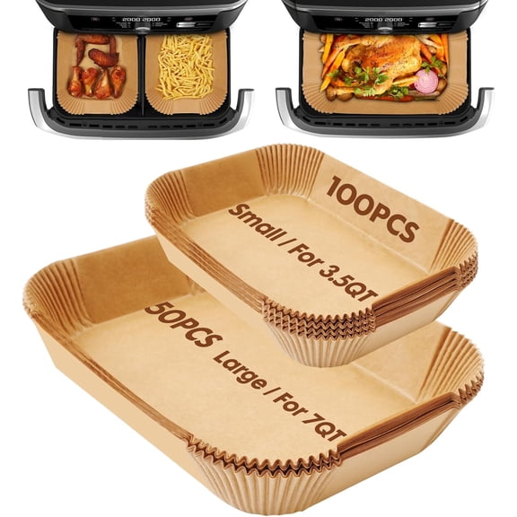 Air Fryer Liners Disposable 150Pcs for DZ071 7-Qt/11-Qt/Instant 9 Qt Dualzone Flex Basket Air Fryer,100Pcs Small Airfryer Liners for Dualzone Flexbasket & 50Pcs Air Fryer Parchment Paper