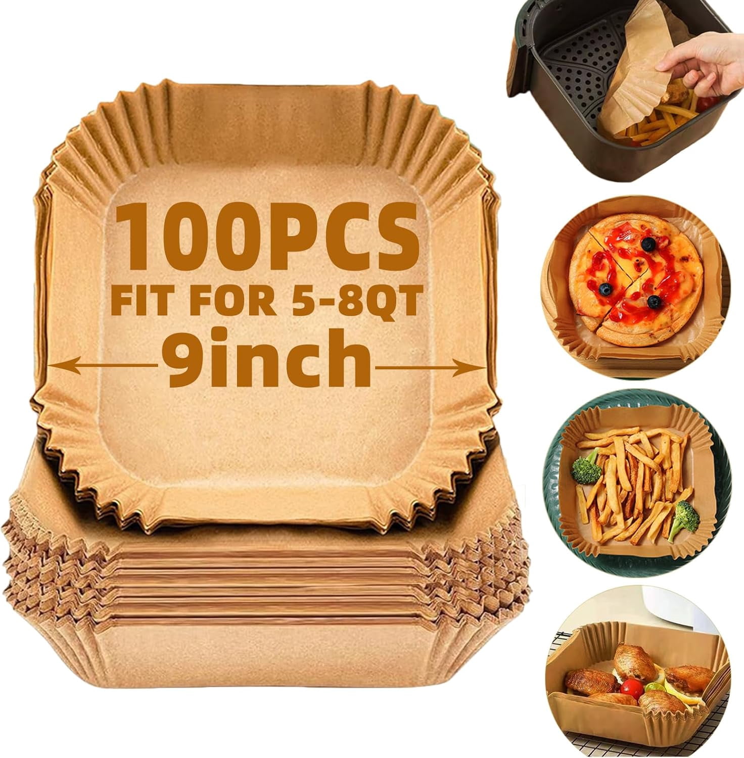 Air Fryer Liners Disposable,300Pcs  9inch Airfryer Liners for 5-8QT Air Fryer,Square Air Fryer Parchment Paper Liners for Ninja AF141,AF142,AF181,AF182,COSORI,Chefman,Instant Pot,Cuisinart