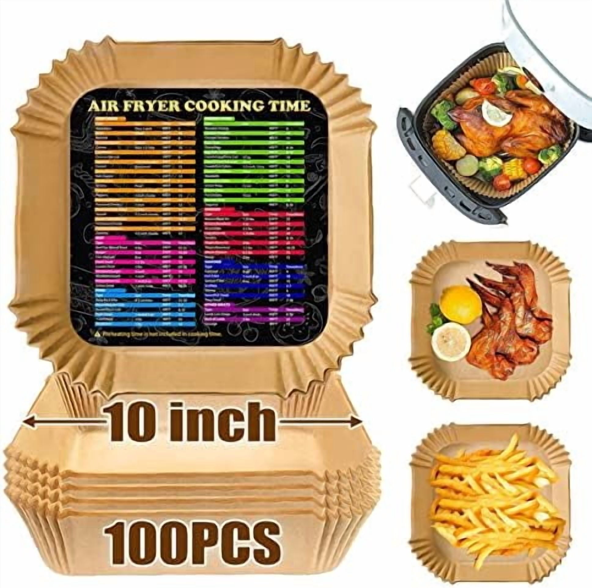 Air Fryer Liners Disposable, Large Airfryer Liners 10 Inch Square, Non-stick Air Fryer Paper Liners Oil Resistant, Waterproof Air Fryer Parchment Paper Liners for Roasting Microwave