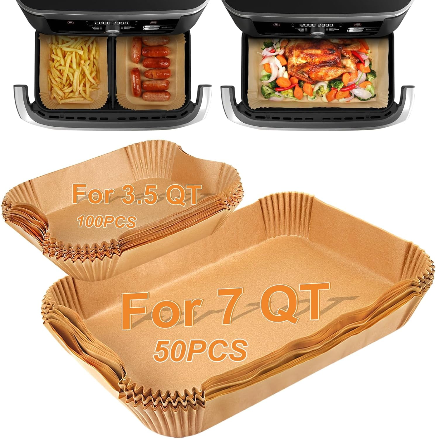 Air Fryer Liners for Ninja Foodi DZ071 7-QT/ 11-QT/Instant 9 Qt DualZone FlexBasket Airfryer, 100pcs Small Air Fryer Dual Liners & 50pcs Large Papers for 7-qt/11-qt Megazone