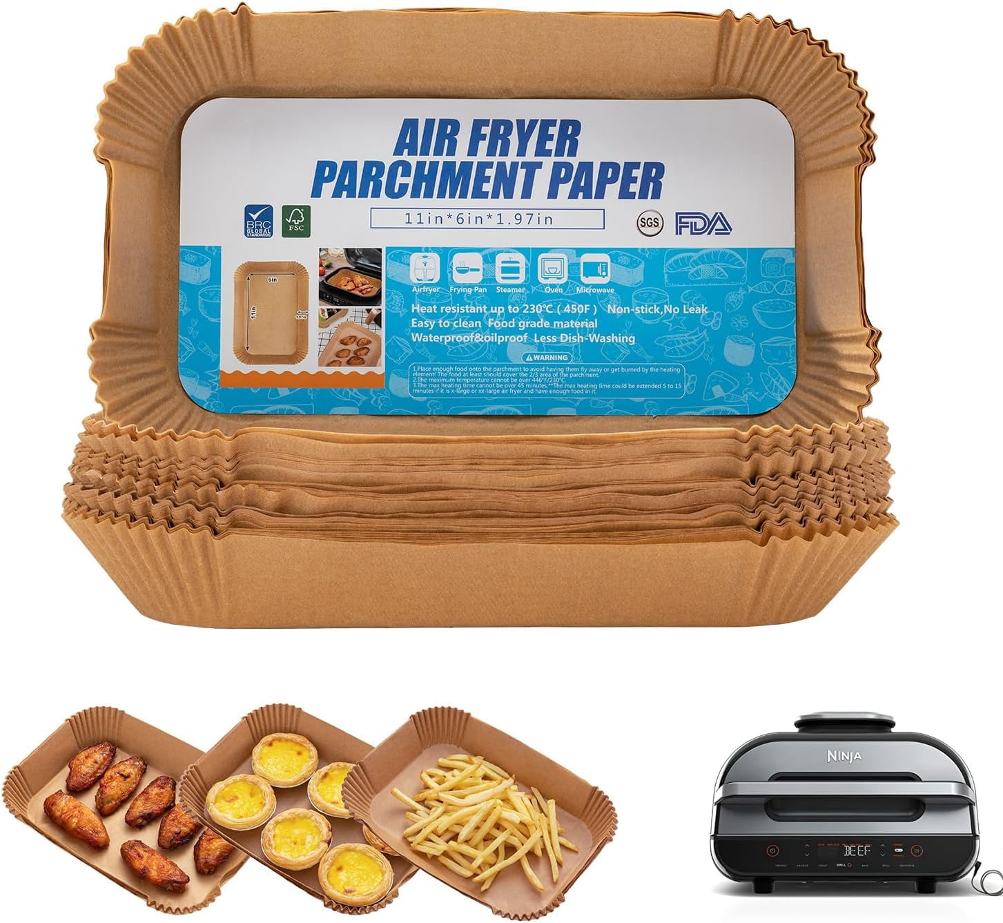 Air Fryer Liners For Ninja Foodi Smart Xl Air Fryer,120Pcs Air Fryer Disposable Paper Liner, Parchment Liners For Ninja FG551 6-in-1 Indoor Grill,Rectangular