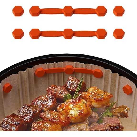 Air Fryer Magnet Silicone Buckle for Holding Down Air Fryer Parchment Paper, Lock Disposable Liners Safely & Prevent Paper to Burn,Orange,3 Set