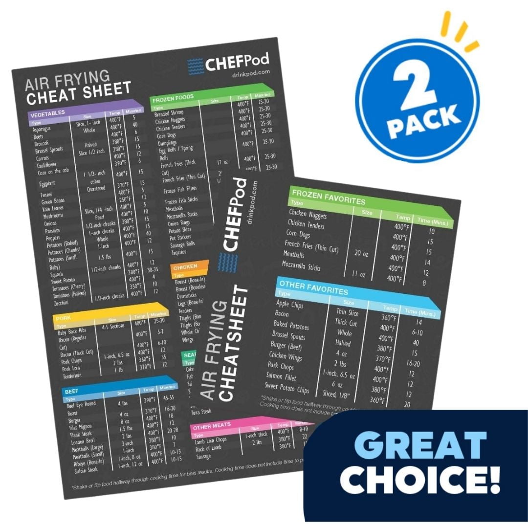 Air Fryer Magnetic Cheat Sheet Set Of 2, Air Fryer Accessories Cook Times, Air fryer Accessory Magnet Sheet Quick & Easy Reference Guide for Air Frying & Cooking Recipes