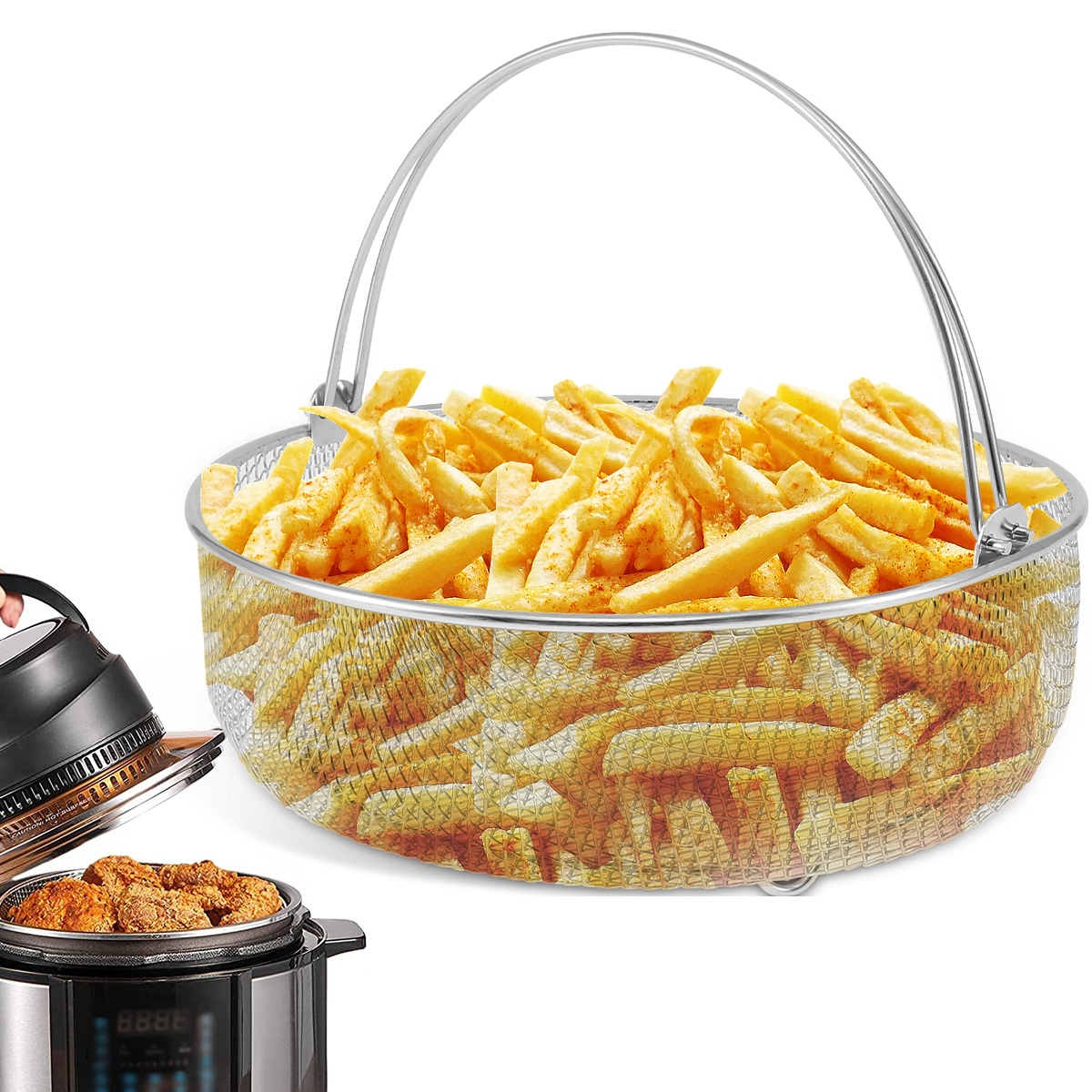 Air Fryer Mesh Basket Stainless Steel Grill Basket Steamer Basket with