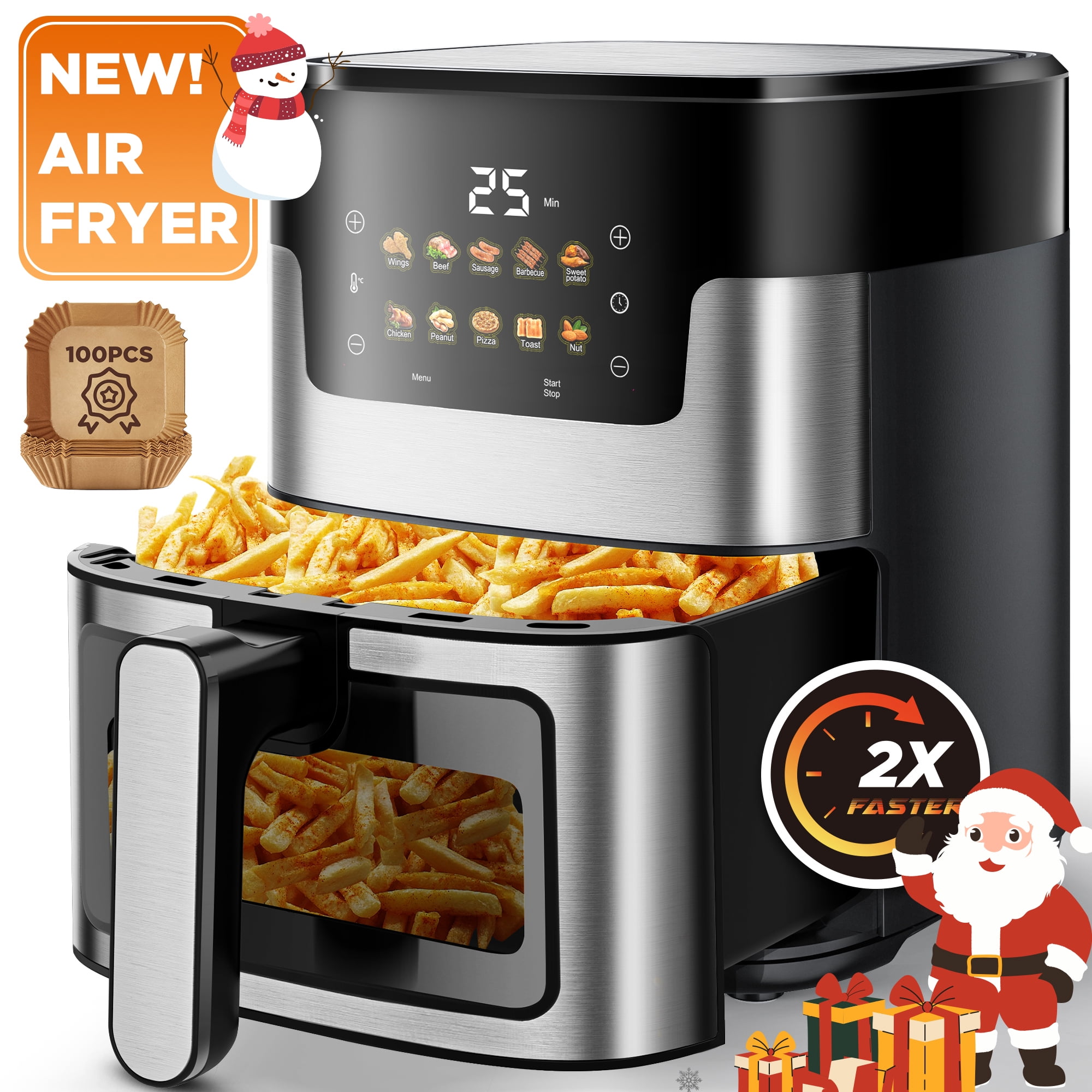 Air Fryer Oven 10 Preset Cookings, Portable Air Fryer w/ Large 7.5 QT, Touch Screen, Dishwasher-Safe W/100 Pcs Liners