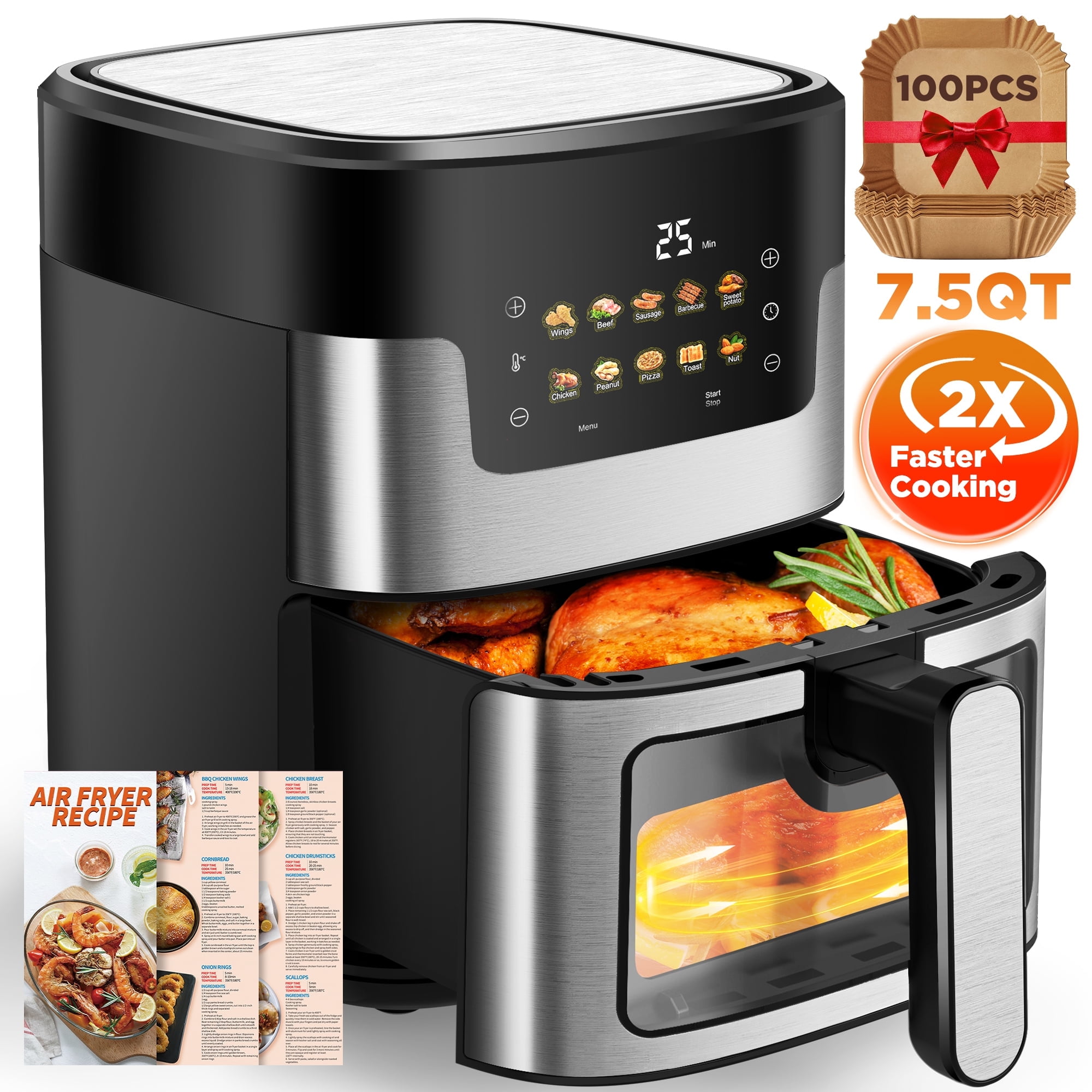8-in-1 7.5Qt Air Fryer Oven, Digital LED, 8 Cookings, 95 8-in-1 7.5Qt Air Fryer Oven, Digital LED, 8 Cookings, 95