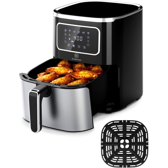 Air Fryer Oven 5.5Qt, 6 Presets Digital Display Compact Cooker,Space-saving, Nonstick & Dishwasher Safe Basket, Stainless Steel,Kitchen Elite