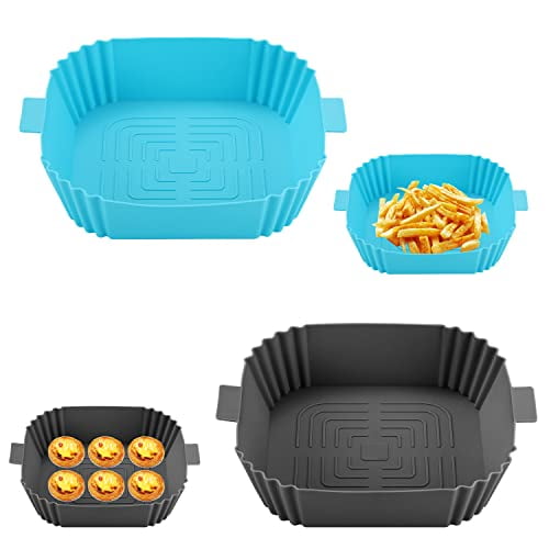 Air Fryer Pan,2 Piece Silicone Baking Mold,7.8 inches,Reusable,for Air Fryer,Oven,Microwave (Blue,Gray)