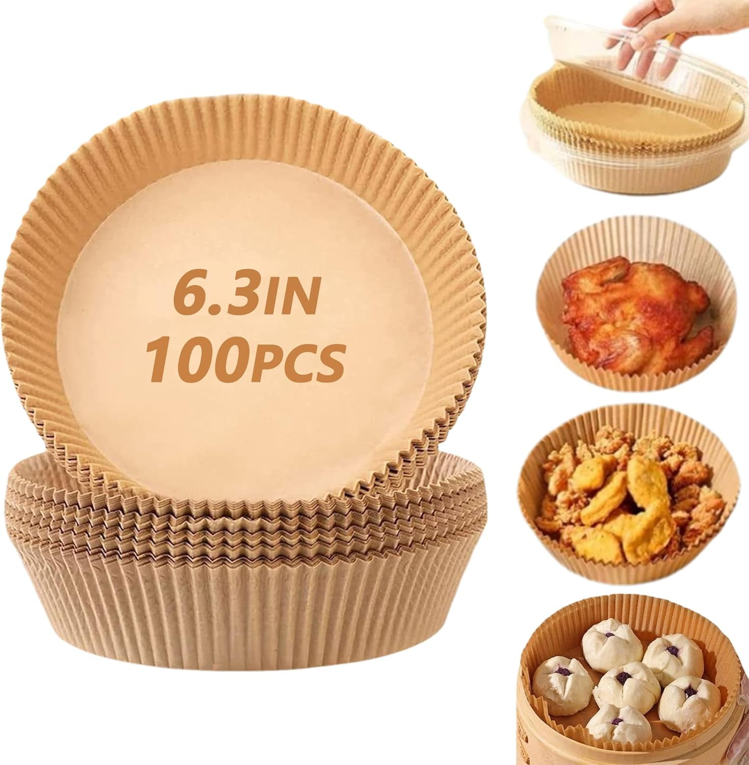 Air Fryer Paper Liners: 100PCS Round Air Fryer Paper Liners Disposable, 6.3 Inch Natural Wood Pulp Baking Parchment Airfryer Paper Liners for 5-8QT Air fryer, Baking, Steamer, Roasting Microwave