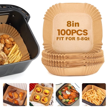 Air Fryer Paper Liners, 100Pcs Square Parchment Paper, Air Fryer Disposable Paper Liner for Microwave, Non-Stick Air Fryer Liners Fit 5-8 QT