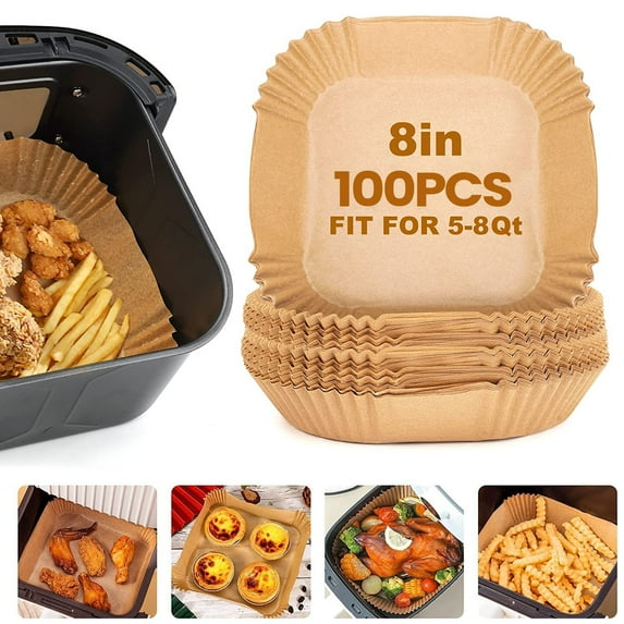 Air Fryer Paper Liners, 100Pcs Square Parchment Paper, Air Fryer Disposable Paper Liner for Microwave, Non-Stick Air Fryer Liners Fit 5-8 QT
