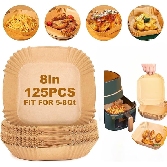 Air Fryer Paper Liners, 125Pcs Air Fryer Disposable Liners, Non-Stick and Oil Proof for Easy Cleanup, 8” Square for 5-8 qt Basket
