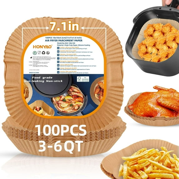 Air Fryer Paper Liners for 3-6 Qt, 7.1 x 7.1 inch Thickened Square Disposable Parchment Liner Compatible with Ninja 5qt / Chefman 4-6 qt/Cosori 5qt / Instant Pot 4qt Airfryer